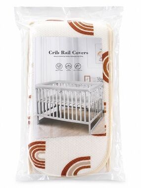 Crib Rail Covers - Cream with Rust Rainbow Accent